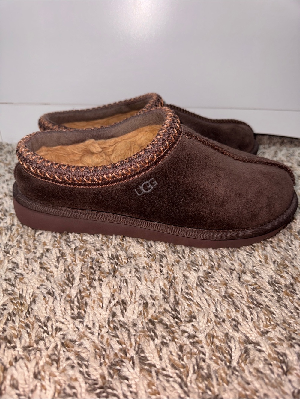 UGG Dark Brown Suede Shearling-Lined Slippers - Picture 2 of 4